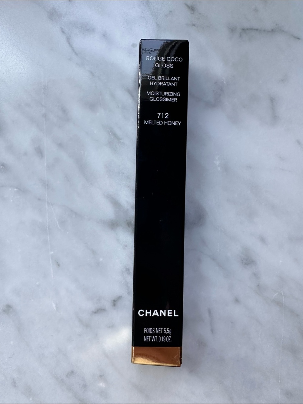CHANEL Rouge Coco Gloss 712 Melted Honey - Black & Gold Packaging